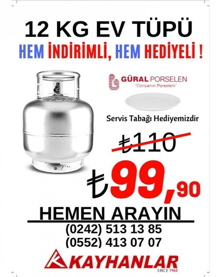 12 KG Ev Tüpü Hem İndirimli Hem Hediyeli Alanya